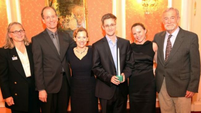 Snowden, third right, in Moscow with American whistleblowers